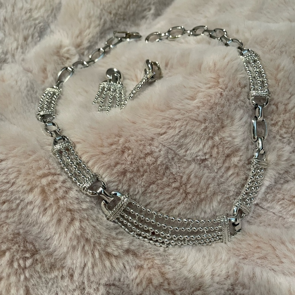 Elegant Silver Chain Necklace, Earring, Bracelet Set